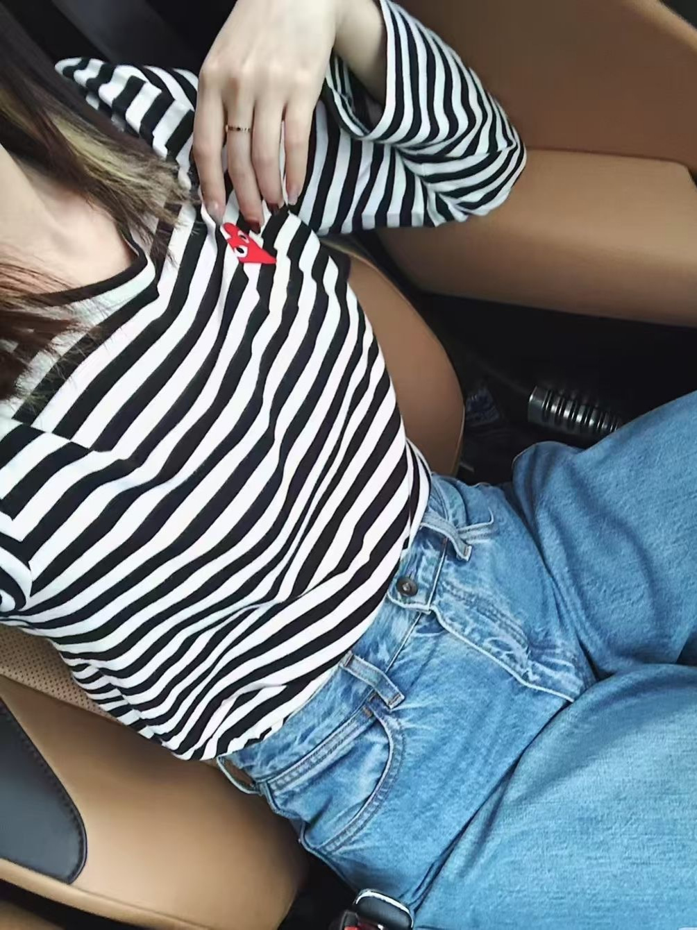 25春秋トレンドブランド刺繍ハート柄ストライプTシャツレディース純綿長袖ハート柄インナーシャツカップルTシャツ男女兼用