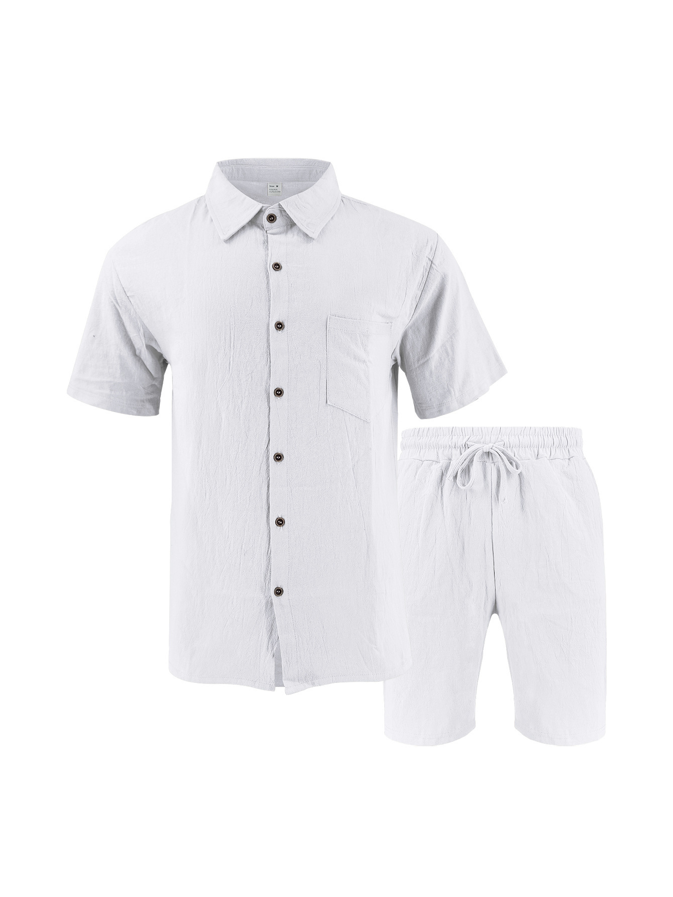 Herren Leinenhemd Mit Shorts Set Sommer Freizeit Strandoutfit_voghion.com