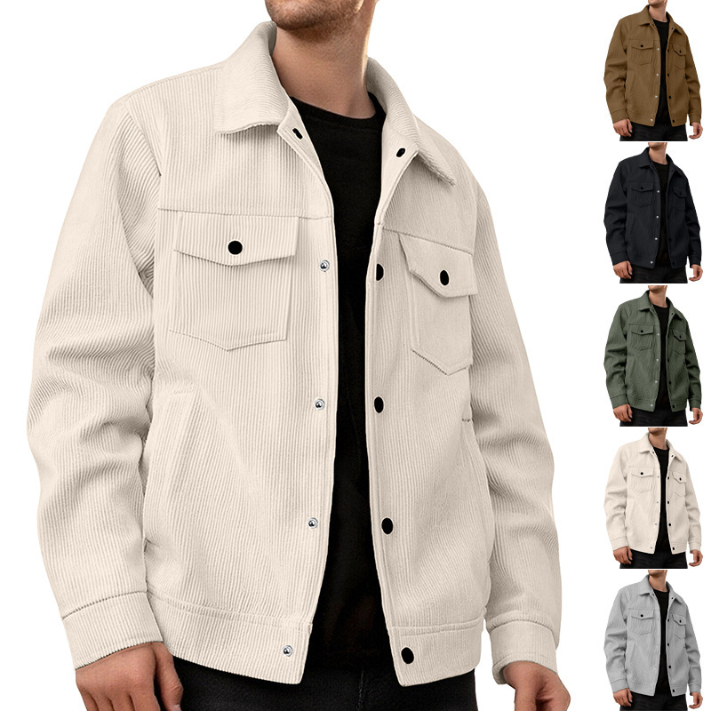European and American Cross-Border Amazon Corduroy Single-Breasted Casual Sports Trendy Pocket Jacket Men's Lapel Long-Sleeved Shirt