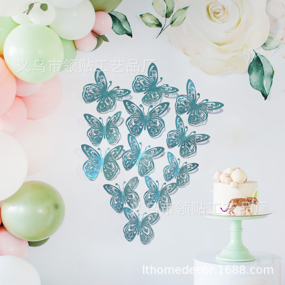 LTHD024 papel hueco mariposa tridimensional mariposa aniversario decoración decorativa decoración de fiesta de cumpleaños
