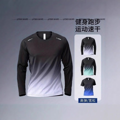 速乾性 Tシャツメンズアイスシルク春夏薄手スポーツ長袖ルーズフィットネス服トレーニングランニング服新しいトップス