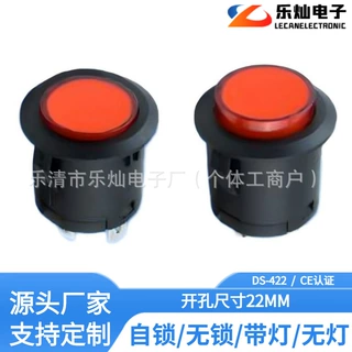 CE认证塑料按钮开关 DS-422开孔22MM圆形开关 自锁复位按键开关