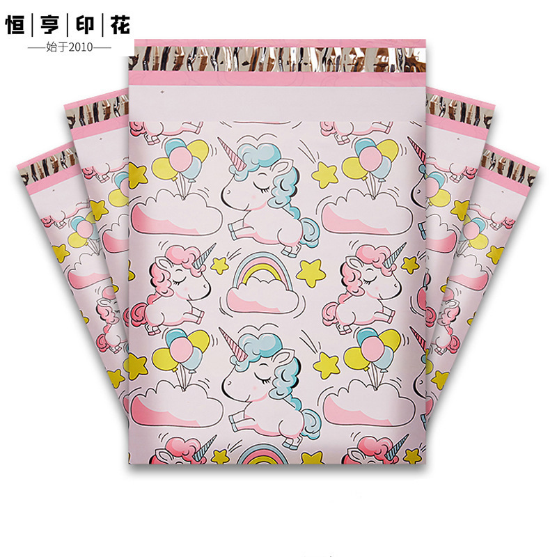 Cartoon unicorn printed express bag thickened e-commerce jewelry express packaging bag express pink packaging bag