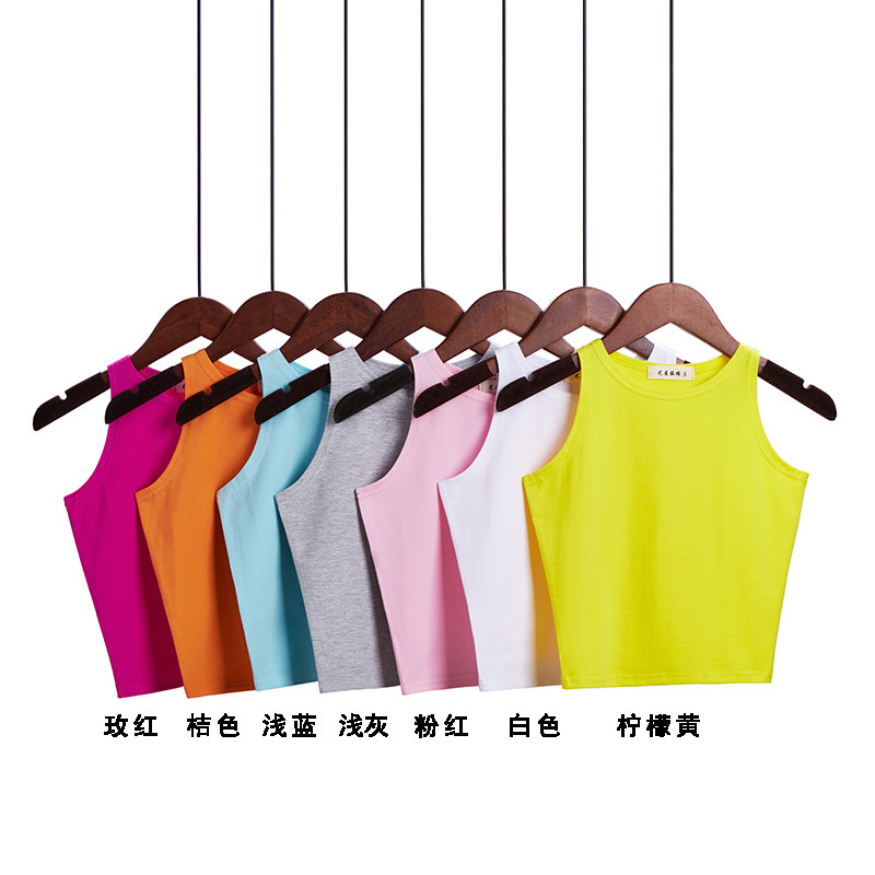 Sexy Navel Dress Short Sleeveless Cotton T-shirt Women's New Summer Korean Style Slim-Fit Round Neck Base Shirt Tight High Waist Top