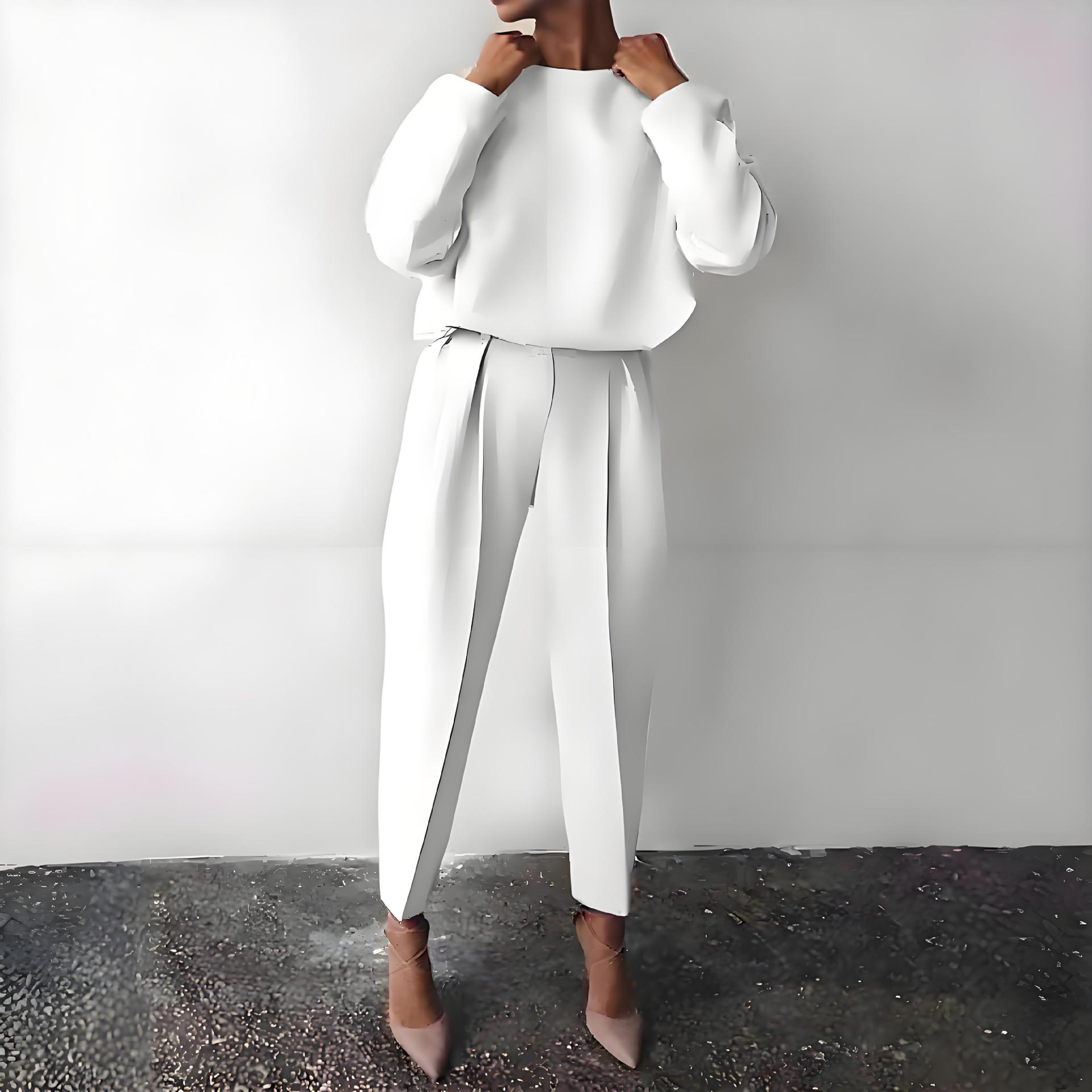 In-Stock Cross-Border Amazon Temu Hot-Selling European and American Foreign Trade Women's Clothing Autumn and Winter Solid Color Long-Sleeved Casual Two-Piece Set