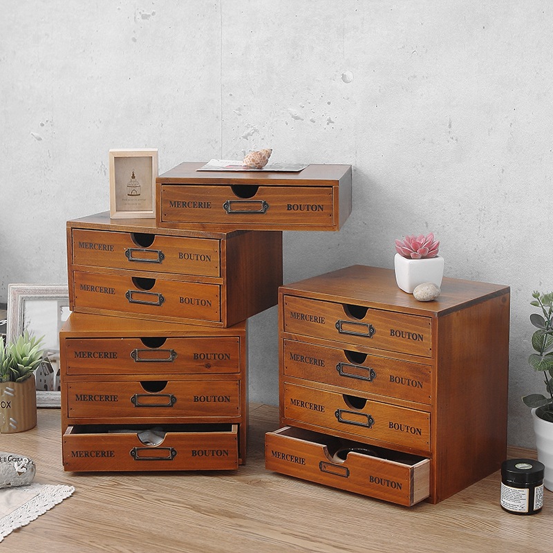 Organizador de almacenamiento de escritorio de oficina de madera sólida caja de madera zakka cajón de múltiples capas dormitorio caja de almacenamiento de cosméticos