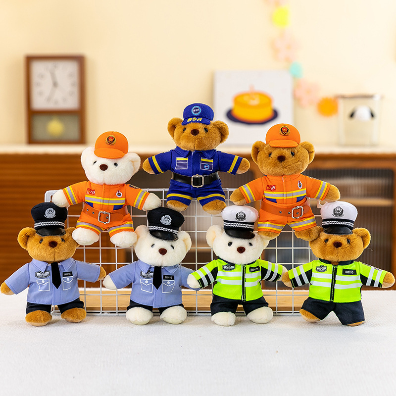 New Style Fire Bear Police Traffic Police Blue Sky Rescue Pendant Keychain Plush Toy Promotional Gift with Logo Printed New Style Fire Bear Police Traffic Police Blue Sky Rescue Pendant Keychain Plush Toy Promotional Gift with Logo Printed