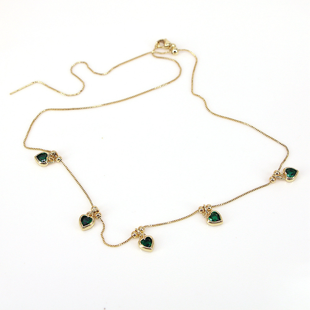 Fashion Color Zirconium Heart-shaped Pendant Copper Necklace display picture 4