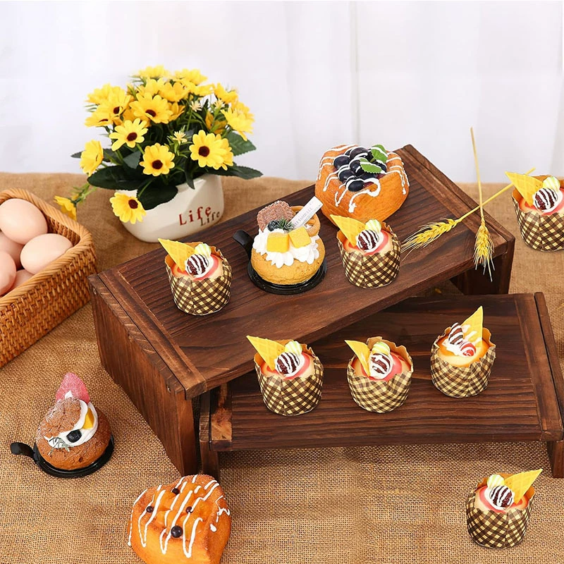 Forest solid wood desktop mini wide bench storage rack kitchen storage dessert table cupcake decoration props