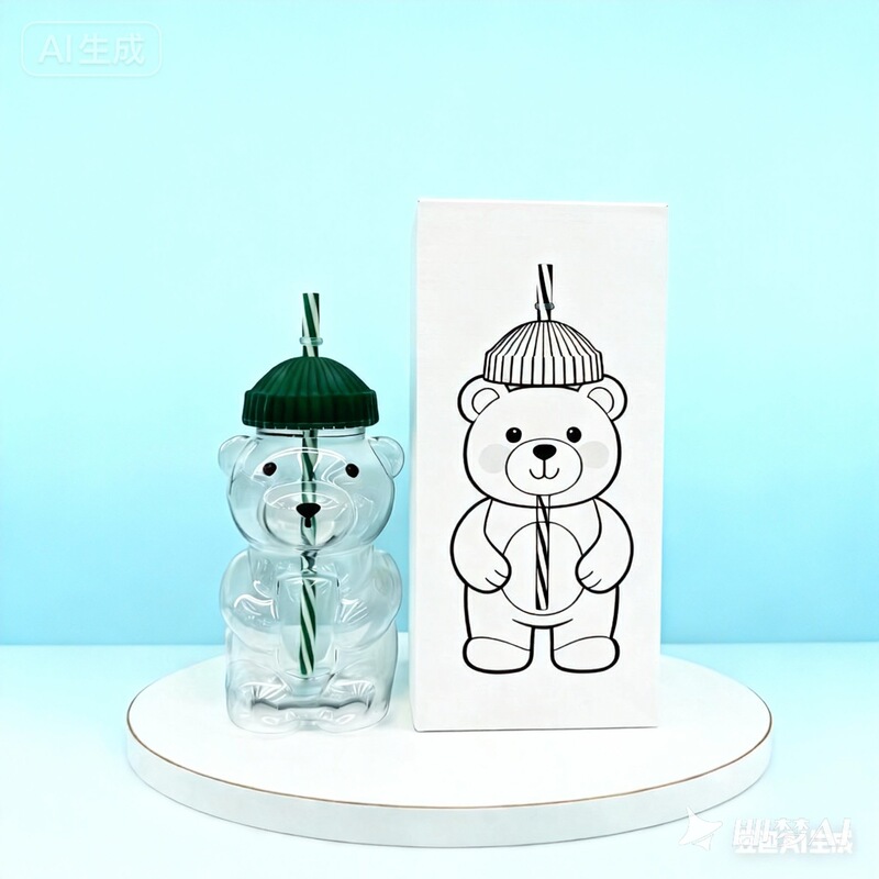 Cross-Border Hot-Selling Product Holiday Teddy Bear Cup – Beanie Lid Plastic Bear Straw Cup