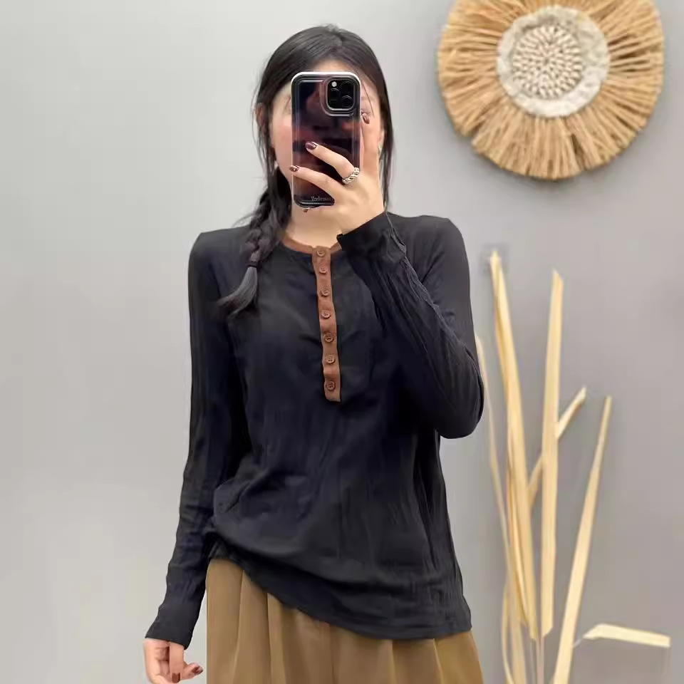 Autumn cashmere base body-friendly long-sleeve with a round collar
