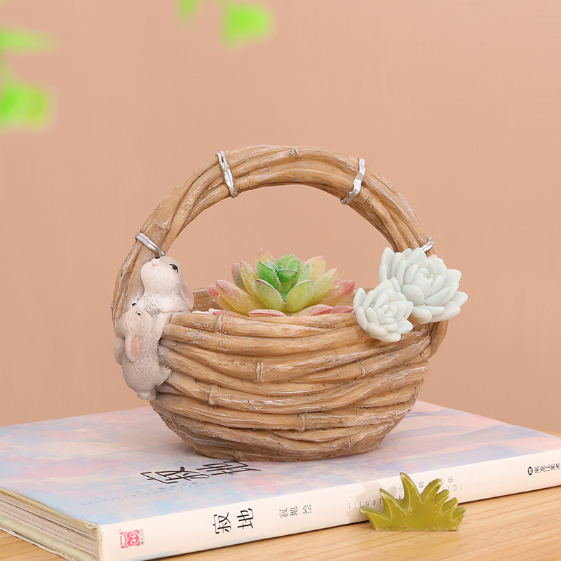 Chậu Cây Resin Chậu cây mọng nước hình giỏ tre resin, chậu mini động vật, trang trí tiểu cảnh và cây xanh (RG-259)