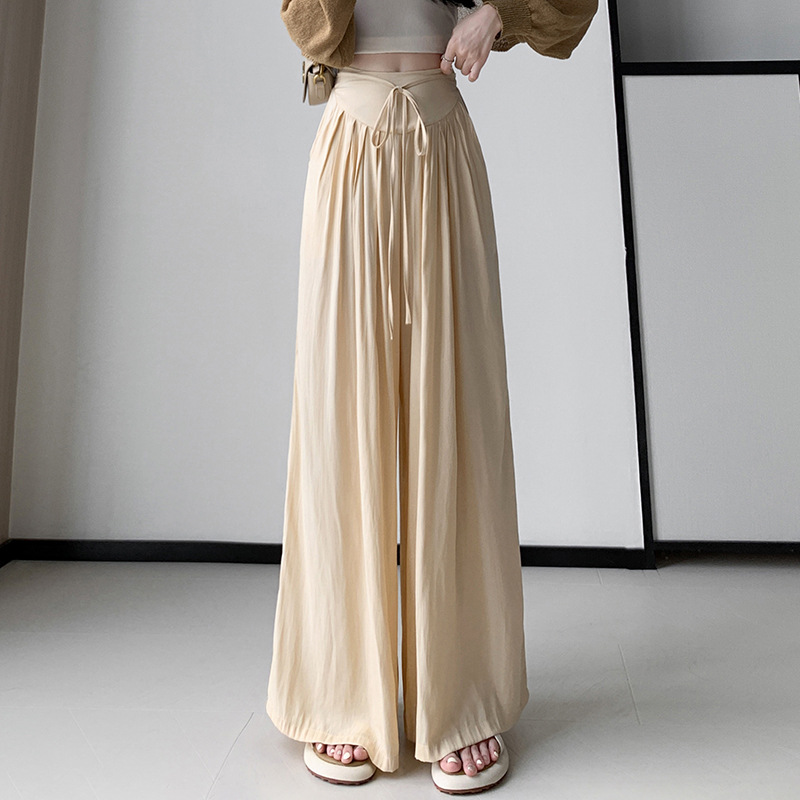Casual Pants Women's Summer New Cool Breathable All-match Wide-leg Pants High Waist Straight Slimming Elegant Ice Silk Pants