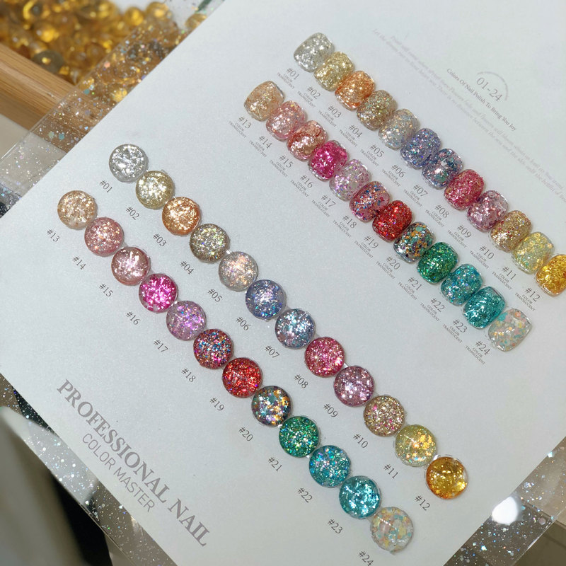 Biying's New Model of Glazed Wonderland 24-Color Glitter Nail Polish Gel, Popular on Social Media, Enhances Skin Tone, Professional Nail Salon Set