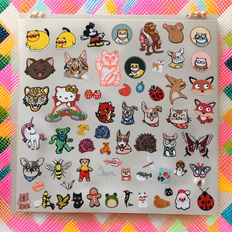 卡通动物平绣背胶激光切电脑绣花服装辅料布贴刺绣贴定制labubu