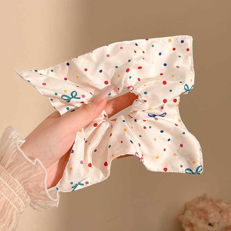 Corbata de pelo de intestino de lunares de crema grande coreana, gomas de goma de cola de caballo suaves para mujer, accesorios para el cabello de bola, accesorios para el cabello, cuerda para la cabeza