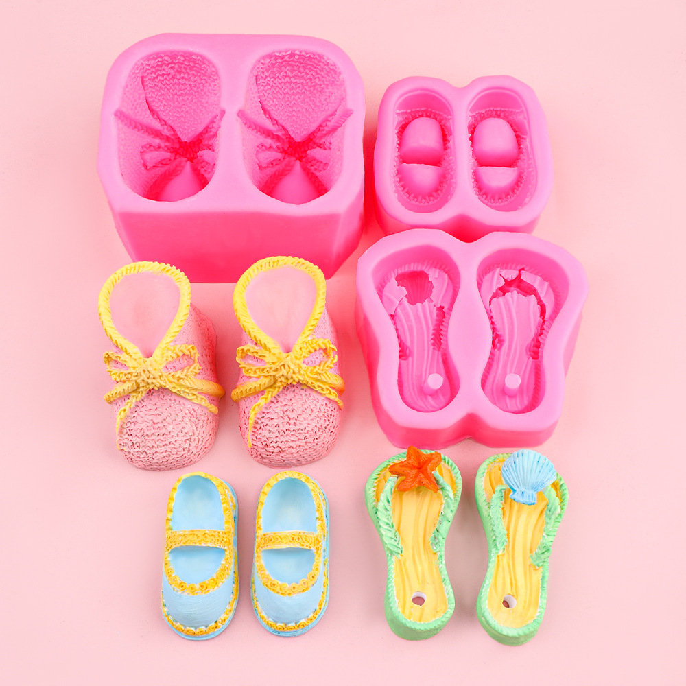 Baby Algodón Zapatos Zapatillas Decoración Molde de silicona Molde de jabón hecho a mano Molde colgante de yeso aromático Molde de chocolate