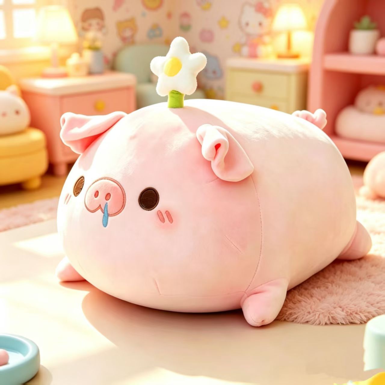 Cute little pig plush pillow toy, stuffed animal, little grass pig children's doll, a birthday gift for a best friend