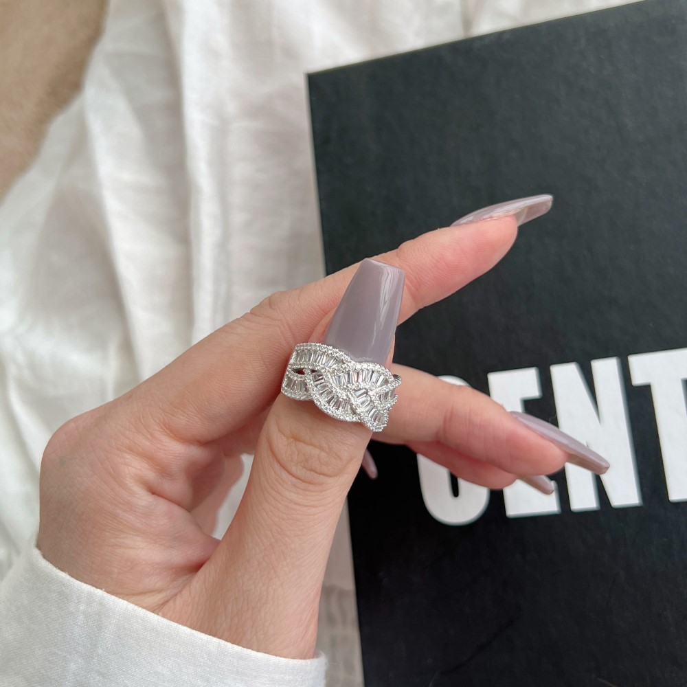 925 Sterling Silver Zircon U Shape Waves Heart Shape Rings display picture 9