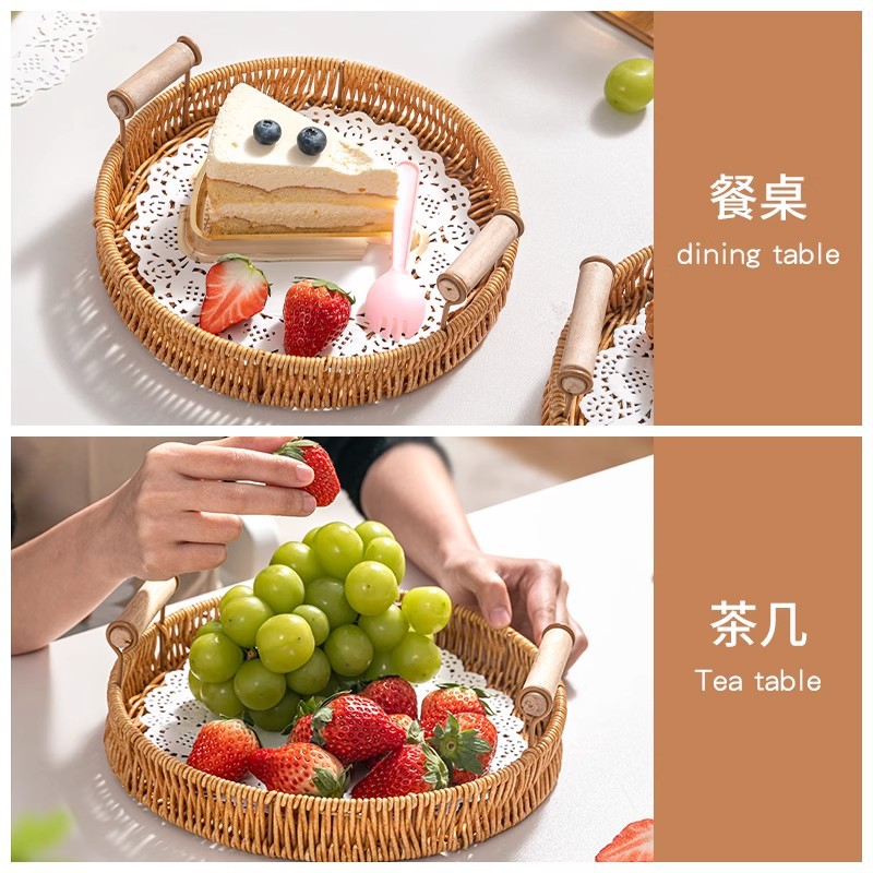 Bandeja de ratán, plato de frutas japonés, canasta de pan de lujo ligero para el hogar, canasta de pan al vapor, canasta de desayuno, canasta de bocadillos de picnic de bambú