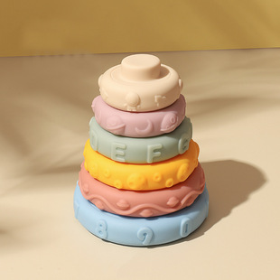 New infant cartoon relief early education cognitive rainbow circle stacking music soft rubber pinch called parent-child interactive toys