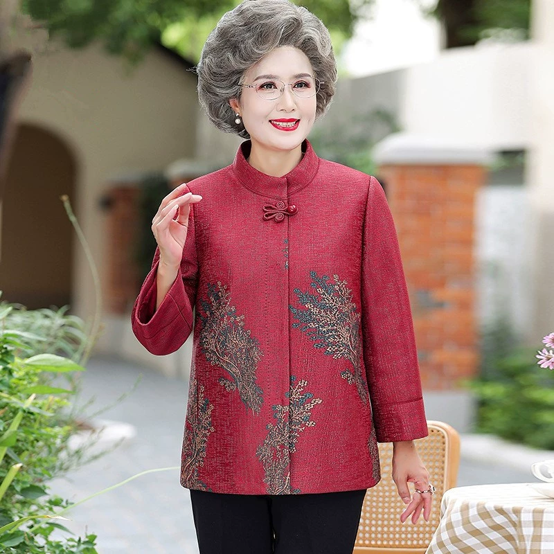 Весенняя одежда для женщин среднего и пожилого возраста, пальто для бабушки, костюм Леди Тан для 60 лет, тонкая шерстяная одежда для мамы для пожилых людей