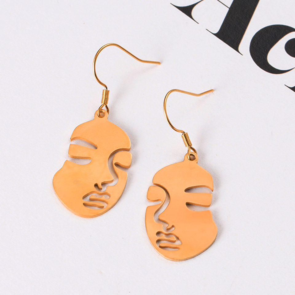 Simple Three-dimensional Hollow Abstract Face Stainless Steel Earrings Wholesale Nihaojewelry display picture 1