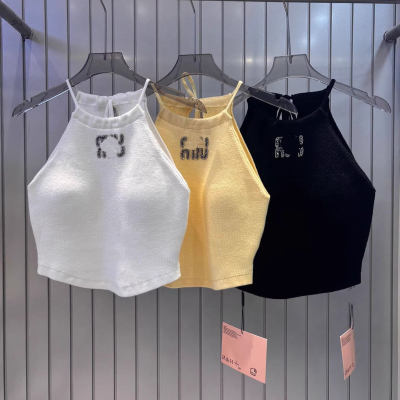 Trendy Rhinestone Knitted Tank Top Fashion Spicy Girl Style Pure Desire Knitted Camisole Sexy Backless Slim-Fit Top for Women