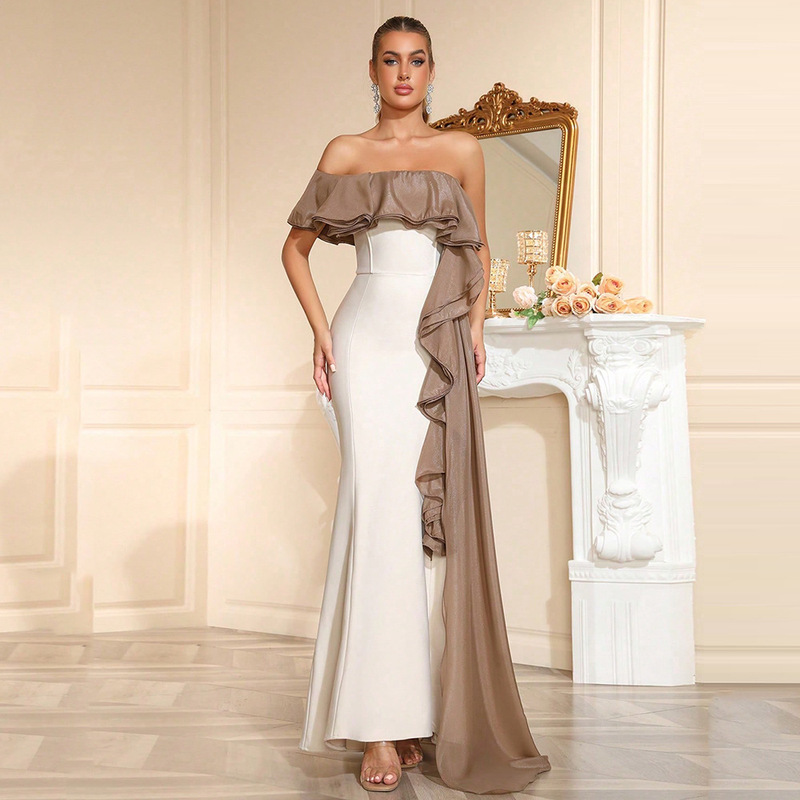 Bridesmaid Dress with a Strapless Long Skirt, Fashionable and Elegant, Sexy and Slim-Fit Strapless Bandage Dress with a Fishtail Hem