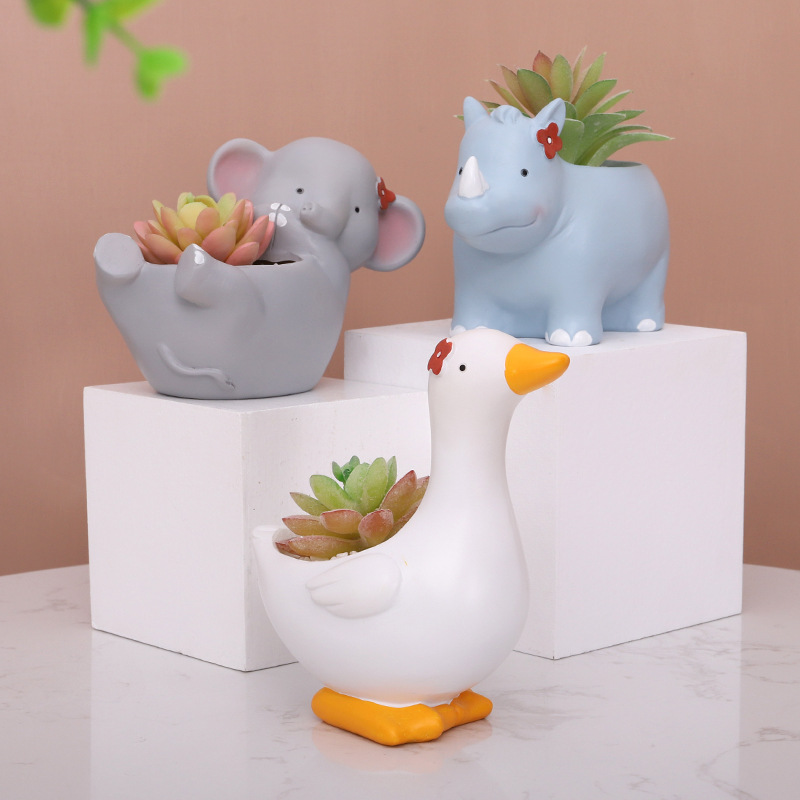 Chậu Cây Resin Chậu cây mọng nước hình động vật resin, chậu mini tiểu cảnh, trang trí bàn làm việc và sân vườn (RG-258)