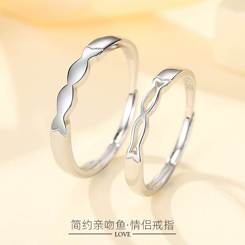 S925 plata esterlina pequeño diseño Piscis besos pareja anillo simple LARGO PLAZO amor anillo pareja Piscis