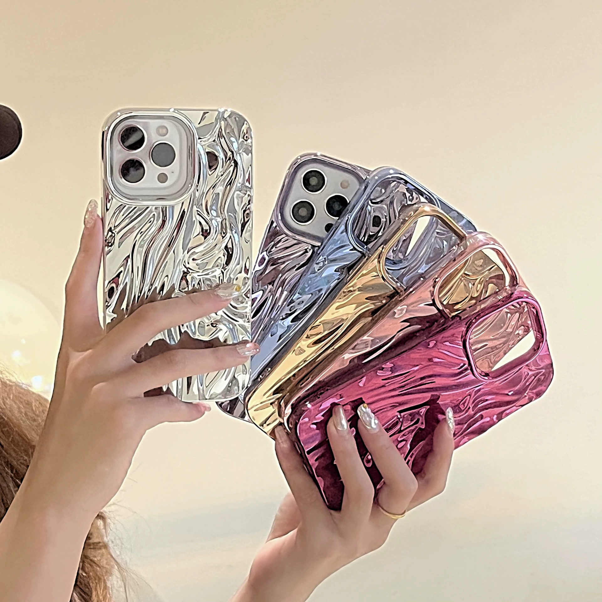 Чехол для телефона Apple совместим с iPhone 11–16/Pro/Pro Max, складчатое электроосаждение LJ, металлик