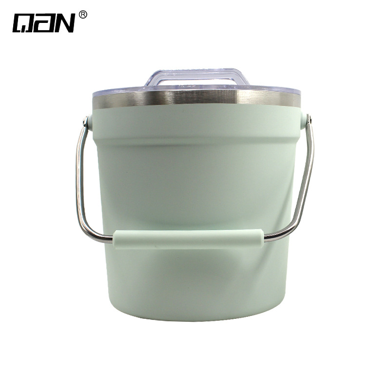 Cubo de hielo QAN de acero inoxidable con doble capa aislante para champán, cerveza comercial, con tapa y asa, de gran capacidad.