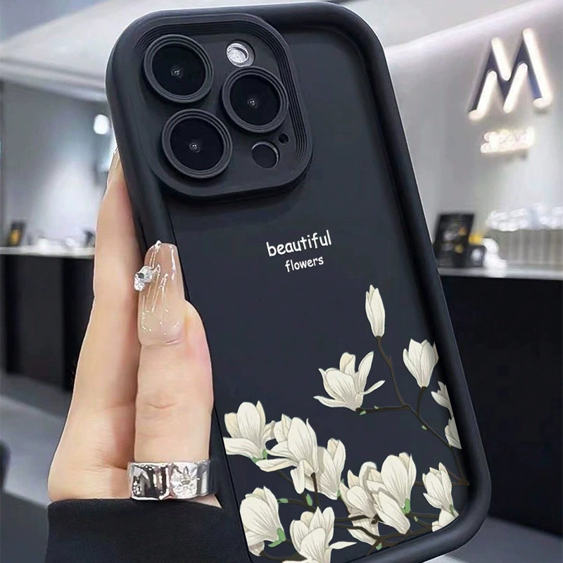 Чехол для телефона (Apple) iPhone 7–17 Pro Max, цветочный дизайн bamboo-black, тонкий защитный
