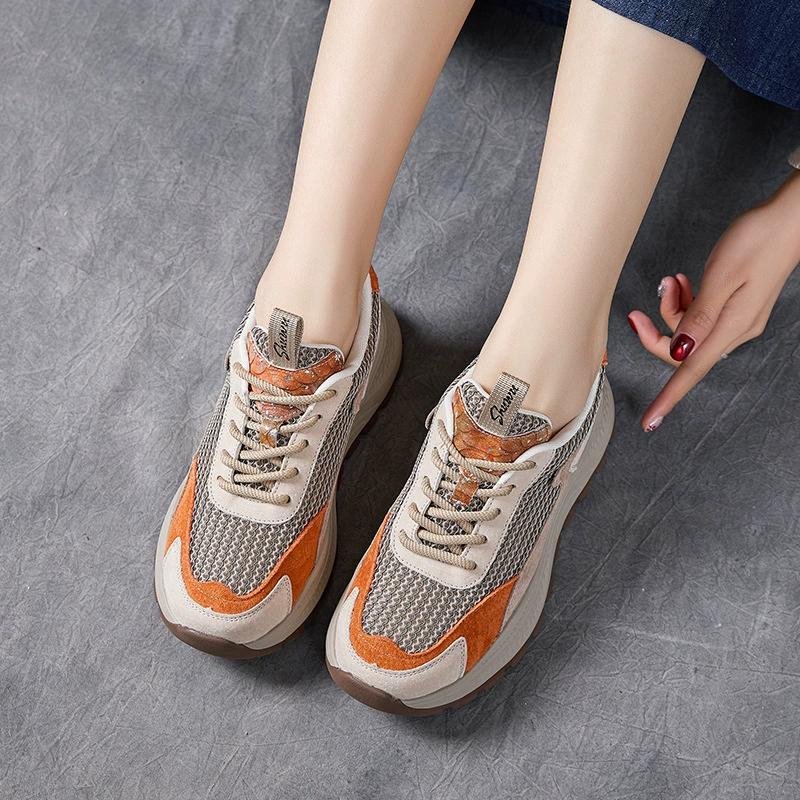 Женская обувь 2025 Весна-Лето Новые ретро повседневные спортивные кроссовки Женские мягкие легкие сетчатые кроссовки Pigba, идеально подходящие для любого образа