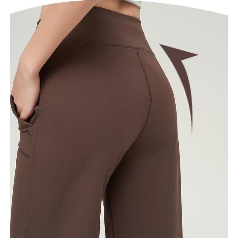 LULU Fall/Winter fleece-lined Wide Legs Skinny Legs Long Women's Elastic Yoga Straight Barrel Sports Micro Bar Fitness Trousers