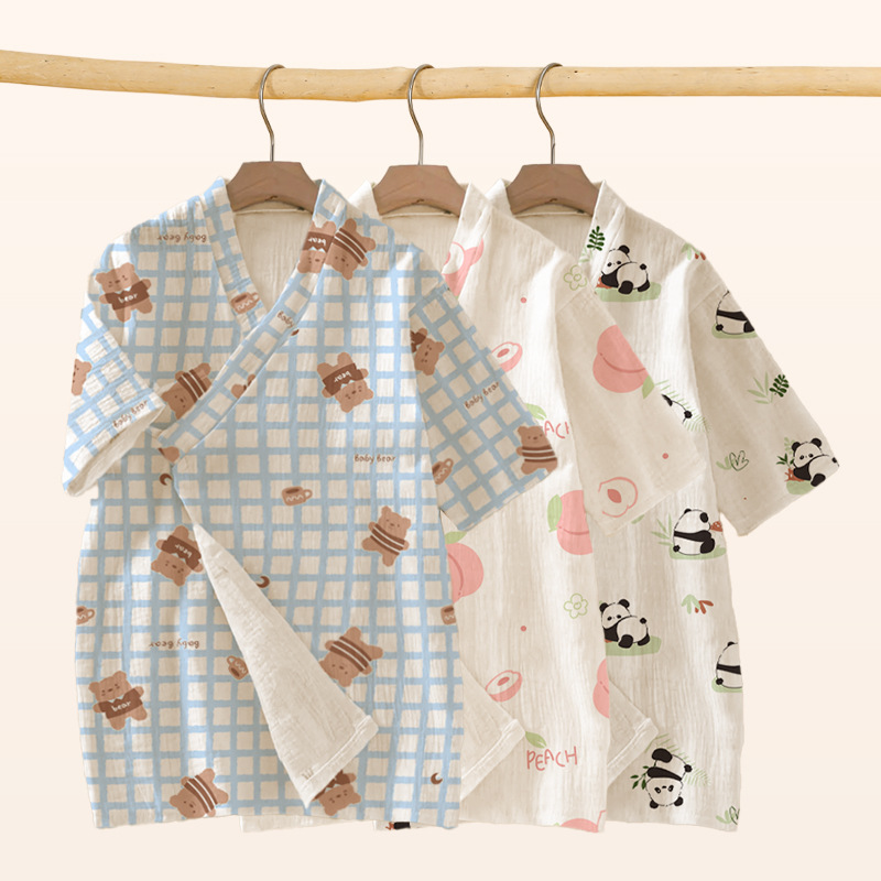 Baby Pajamas Pure Cotton Type a Boys and Girls Bathrobe All Year Round Kidsren's Air-Conditioned Clothing Baby Cartoon One-Piece Pajamas
