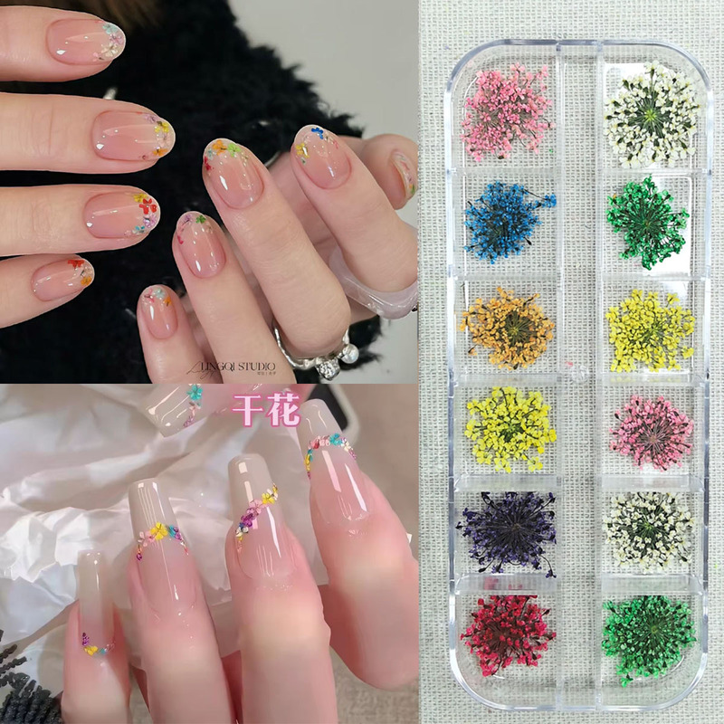 Trendy Japanese-style nail art with dried flower decorations, ins-style Monet Garden oil painting small flower sequins, floral DIY nail decorations Trendy Japanese-style nail art with dried flower decorations, ins-style Monet Garden oil painting small flower sequins, floral DIY nail decorations