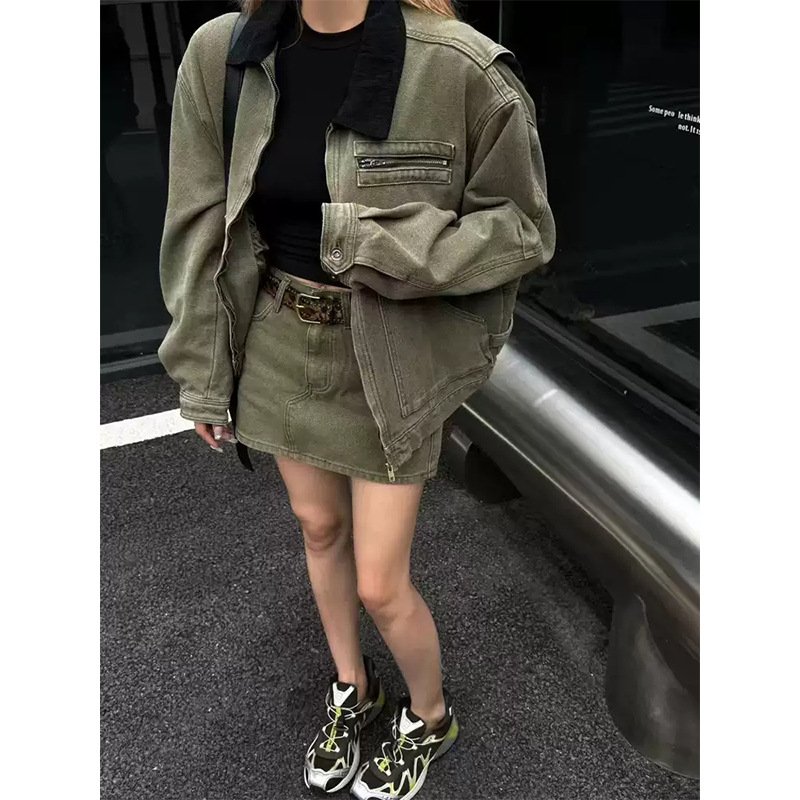 美式复古工装外套半身裙女两件套早秋设计感小众辣妹显瘦炸街套装