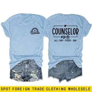 欧美双面印花T恤counselor mode all day every day夏季圆领短袖