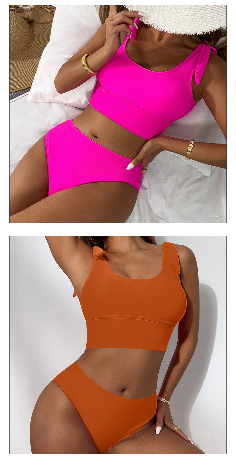 2024 neue Feste Farbe Mode Split Bikini Sexy Hohe Taille Sport Bademode für Frauen_voghion.com