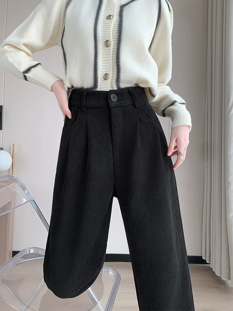 Woolen suit, demi-season leggings, velvet trousers, glutinous rice, high waist, increased thickness, loose straight fit