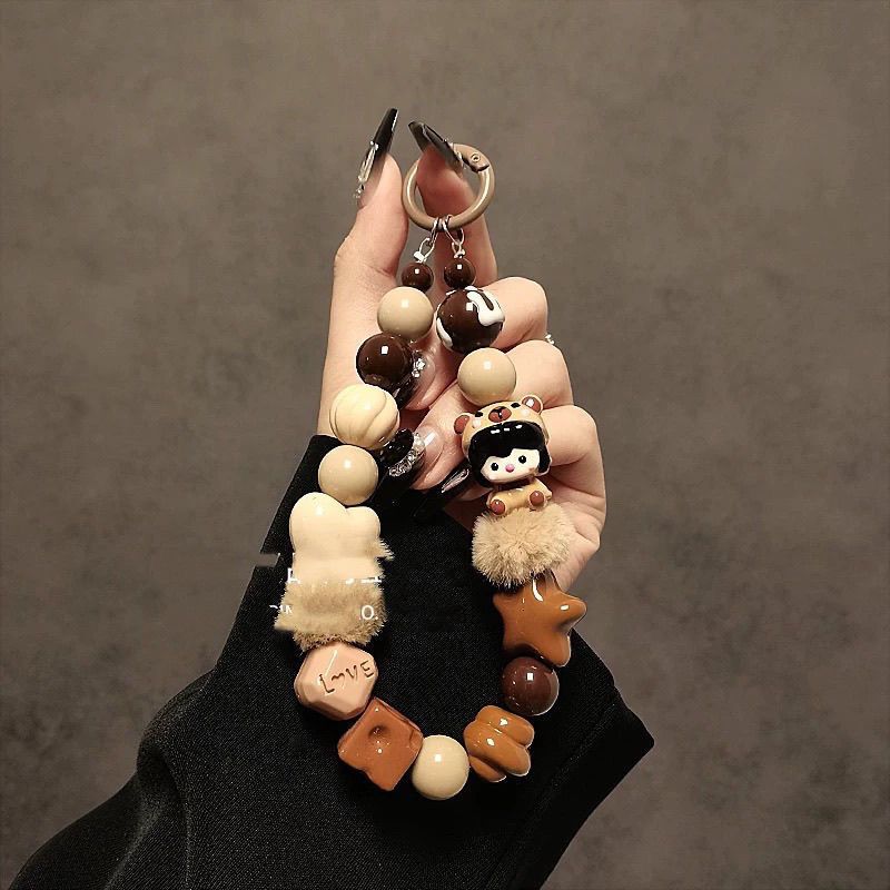 Niche Design Mix and Match Beads Handmade Beaded Bracelet Mobile Phone Lanyard with Clip Keychain Universal Female 639