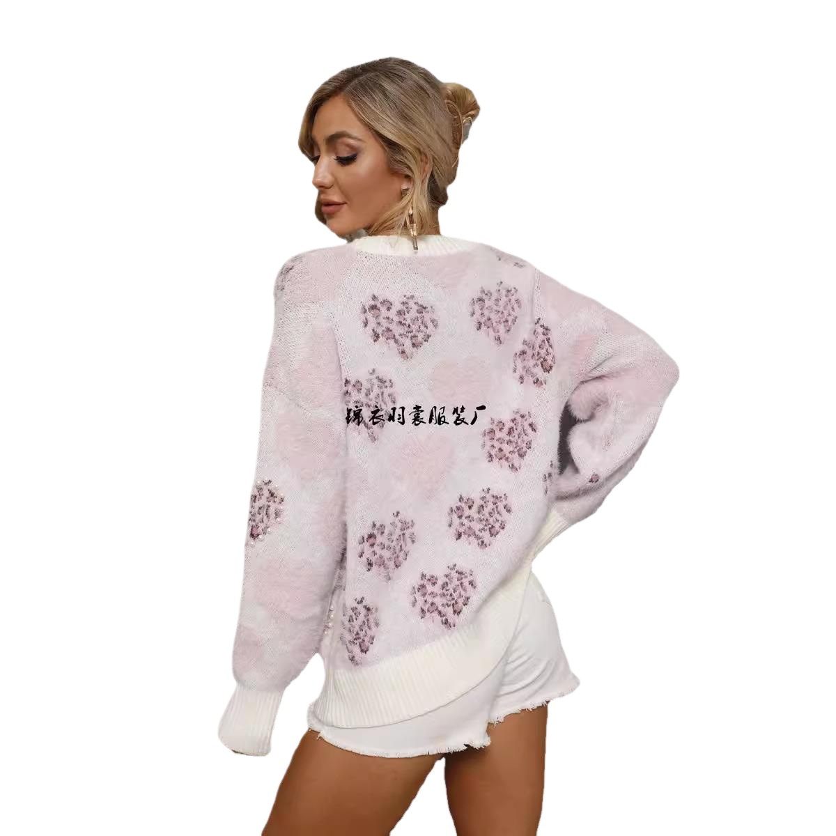 Suéter de punto con cuentas en forma de corazón, talla grande, estilo europeo y americano, novedad de invierno 2026, venta al por mayor para plataformas independientes y Amazon.