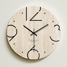 简约时尚客厅挂钟创意北欧个性木质木纹静音钟表时钟石英壁钟