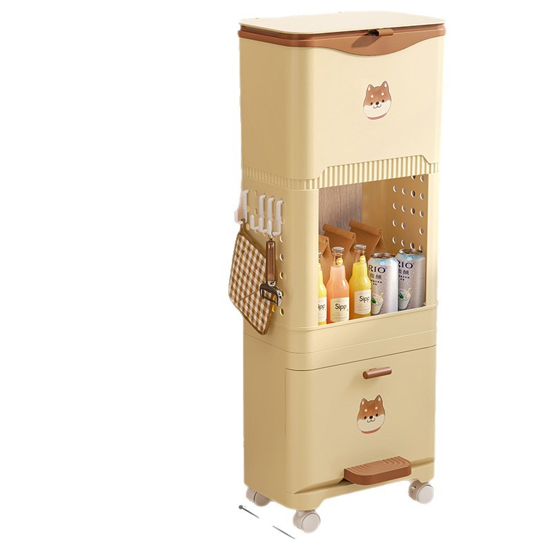 Cubo de basura de cocina sin doblar cubierta deslizante cubo de limpieza doméstico multicapa piso móvil estante de almacenamiento grande gabinete de almacenamiento