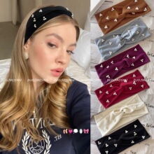 欧美跨境新款钉珠发带交叉弹力时尚头饰纯色宽边吸汗透气束发带女