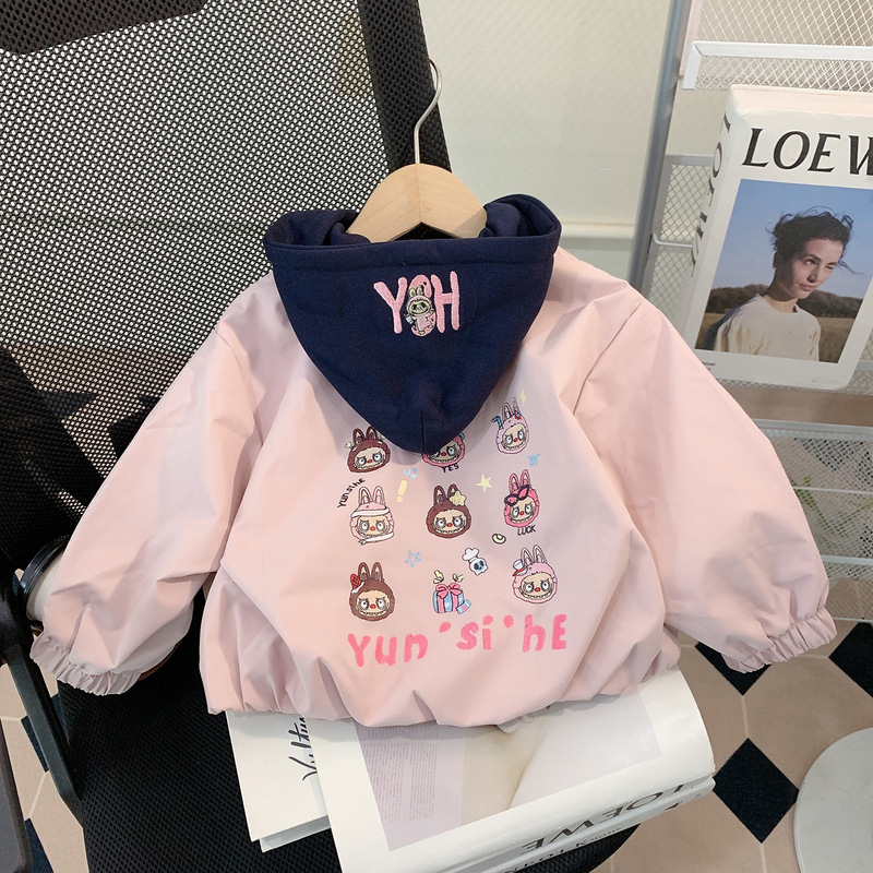Baby Girl Spring and Autumn Stylish Labubu Jacket 2026 New Korean Style Autumn Hooded Cardigan Top for Toddler Girls