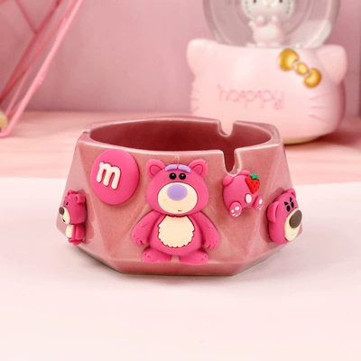 Creative Ceramic Ashtray Home Living Car ashtray - strawberry-bear-ceramic-ashtray