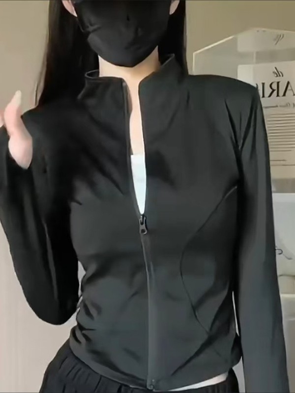 瑜伽外套女秋冬加绒紧身运动休闲服长袖立领拉链保暖上衣弹力修身|undefined